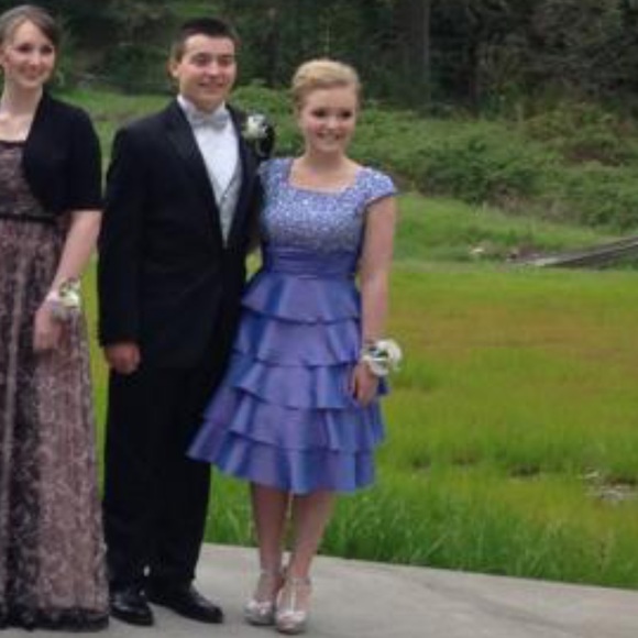 Periwinkle Modest Knee-Length Prom Dress - Picture 5 of 5